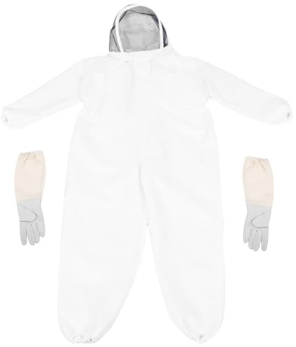 BIUDECO Tuta da Apicoltore Professionale in Cotone Spesso con Cappuccio e Velo Integrato Abbigliamento Protettivo Traspirante Unisex con Guanti Adatta per Apicoltura Stagionale e