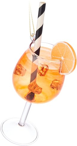 BRUBAKER Orangen Cocktail Spritz - Weihnachtskugel aus Glas - Cocktailglas mit Strohhalm, Eiswürfeln & Orangenscheibe - Handbemalte Christbaumschmuck Figur - Lustiger Weihnachtsdeko Anhänger