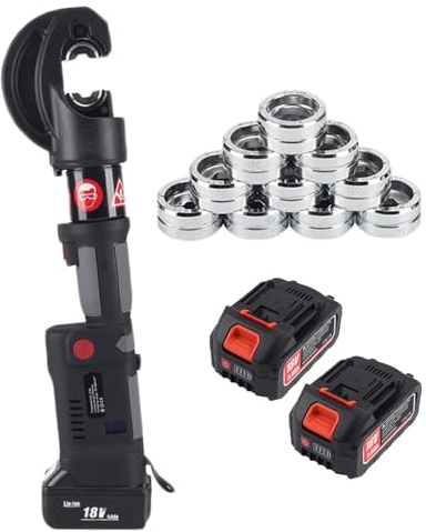 Kit de crimpadora hidráulica eléctrica recargable 12 toneladas, 12 matrices, para cables de cobre/aluminio, portátil, LED display y uso profesional