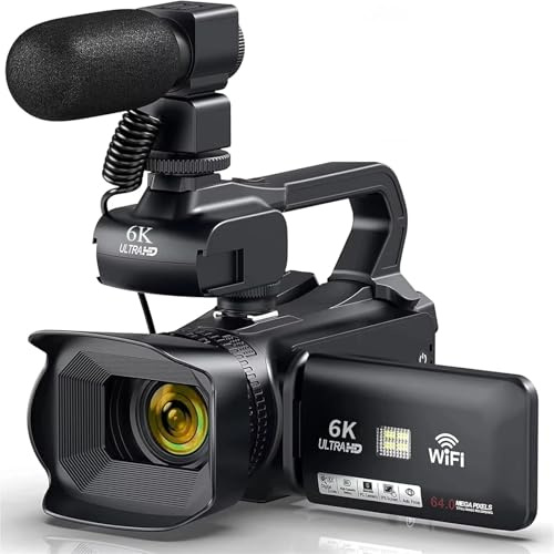 Videocamera professionale 6K for fotografia, zoom digitale 18X Visione notturna Vlogging Camera 64MP WiFi Livestream Webcam Camcorder Vlogging(32G Card,Standard)