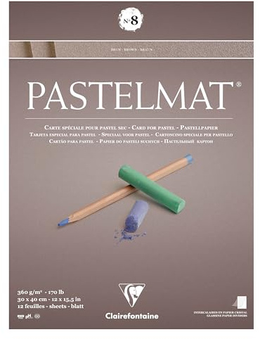 Clairefontaine 96015C Bloc Pegado Pastelmat n°8-12 Hojas Cartulina Especial para Pasteles Secos - 30x40 cm 360g - Marrón - Separadores en Papel Cristal