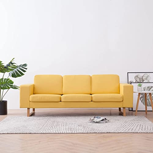 Yisssmeng Dreisitzer Sofa Gelb 200 x 82 x 75 cm aus Holzrahmen mit Eisenbeinen Modernes Design Abnehmbare Bezüge & Robustes Gewebe für Wohnzimmer Büro Flur