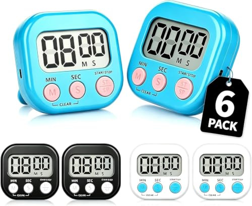 Digital Kitchen Timer, Magnetic Countdown Timer for Kids, Egg Timers for Cooking, Boiling Eggs, Ideal for Kitchen, Study, Work, Exercise, Classroom (6 Pack)