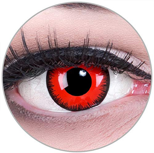Farbige rote schwarze Red Lunatic Crazy Fun red Motivlinsen. Kontaktlinsen crazy cosplay contact lenses 1 Paar. Perfekt zu Fasching, Karneval und Halloween. Mit gratis Linsenbehälter