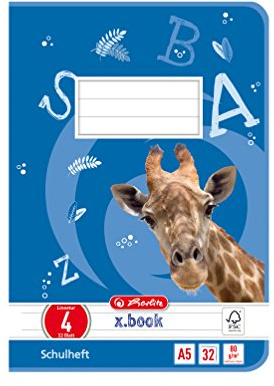 herlitz Schulheft x.book A5, Lineatur 4, 4. Klasse, liniert, 32 Blatt, 5 Stück