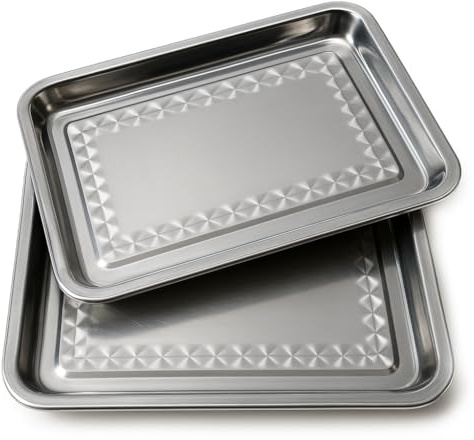 Space Home - Vassoio da Servire Rettangolare Piatto - Acciaio Inox - Set di 2-36 x 27 cm