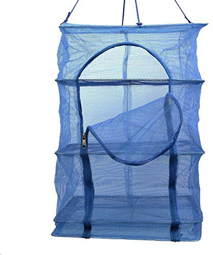 3 Layer Non-toxic Nylon Netting Collapsible Mesh Hanging Drying Dry Rack Net Food Dehydrator Receive Storage Carrying Bag-Blue (35X35cm/13.8X13.8inch)