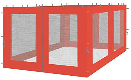 QUICK STAR - 4 pareti Laterali con zanzariera per Gazebo a Foglie, 3 x 3 m, Colore: Arancia rossa