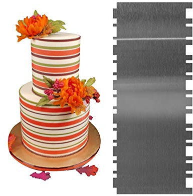 DUBENS Dough Scraper Stainless Steel Dough Cutter Cake Comb with Prongs, Dough Spatula Baking Dough Card Cake Scraper for Decorating and Decorating Cakes and Ties, Serrated and Wavy (D)