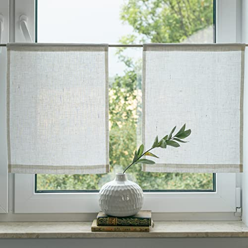 Varvara Home Rideaux Brise bise Lin 45x60 cm - Rideaux pour Petites fenêtres - Rideau de Cuisine en Lin Court Campagne Shabby Chic Blanc 45 (l) x 60 (h) cm