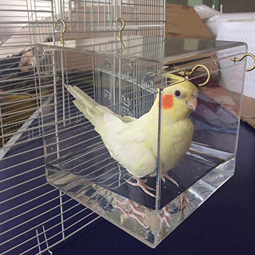Vogelbadewanne, geräumige Käfigdusche, für Nymphensittiche, Papageien, transparent mit Haken zum Aufhängen, Haustierbedarf, Acryl, Reinigungshäuschen für Sittiche, tragbar (S)