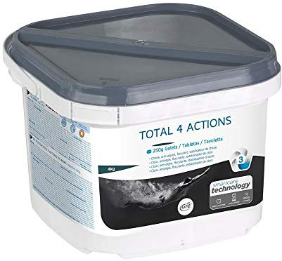 Gre 76088 Cloro 4 acciones, fórmula sin bórico, Pastillas 250 gr, 4 kg, Transparente