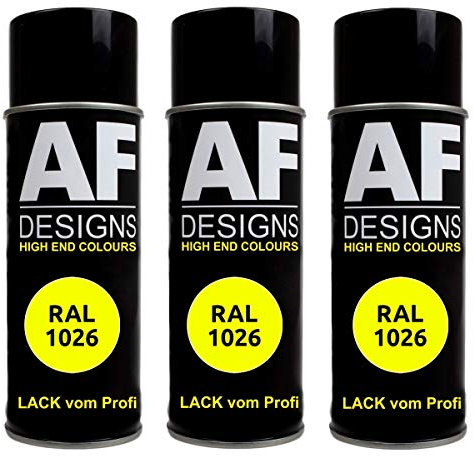 Alex Flittner Designs 3X RAL Lackspray Autolack Buntlack Spraydose RAL1026 LEUCHTGELB seidenmatt