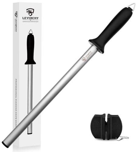 LEVINCHY Diamond Knife Sharpening Steel - 12 inch Professional Diamond Coating Honing Steel, Premium Knife Sharpener Rod for All Knives, Lightweight & Durable