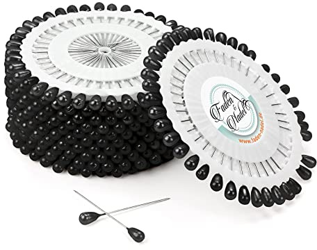 Faden & Nadel 480 Stecknadeln mit Tropfenkopf, Schwarz, Länge ca. 38 mm