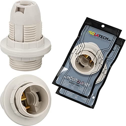 ISOLATECH 2x E14 Fassung Kunststoff mit 2 Schraubringen (max.250V/4A) | Für LED- und Energiesparlampen, zur Lampenschirmmontage, Geeignet für Küche, Kühlschrank, Bad und Deckenleuchten