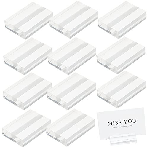 FINGERINSPIRE 12 Stück Acryl Kartenhalter Fotohalter (5x3.4x1.2cm, Schlitz: 2mm) Funktional Platzkartenhalter Menükartenhalter Dekorativ Klar Acryl Tischkartenhalter für Hochzeit Geburtstag Party