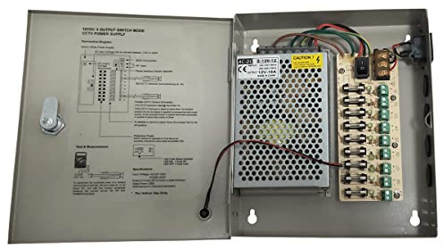 Yuarise 9 Channel/Port DC 12V 10 Amp Security Camera Power Supply Distribution with Metal Box for Security Cameras, IP Cameras, CCTV DVR Surveillance System, 9CH 10A