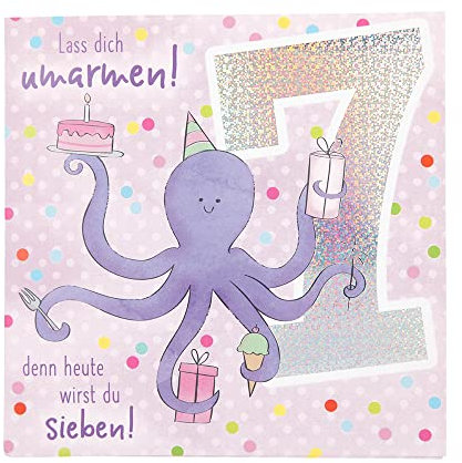 Depesche 11515-013 Zahlenkarte zum 7. Geburtstag mit Musik, veredelte Klappkarte mit originellem Innentext, inkl. Umschlag, Format 15,5 x 15,5 cm
