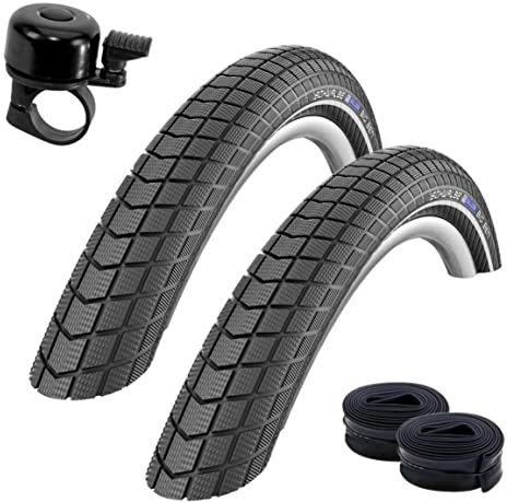 2 x Schwalbe Big Ben Performance 20 Zoll Fahrradreifen RaceGuard Fahrrad Mantel Decke mit Reflexstreifen 55-406 (20 x 2,15) + 2 Schwalbe AV7 Schläuche inkl. Fahrradklingel