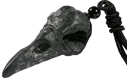 TUMBEELLUWA Collier avec pendentif tête de mort de corbeau sculpté à la main pour homme et femme avec cordon noir réglable, Géode d'agate, pierre de géode d'agate