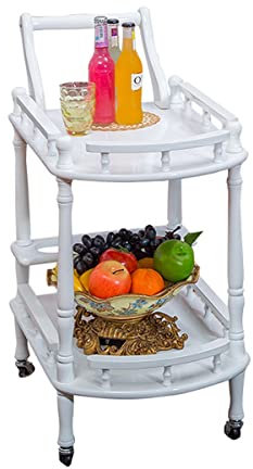 LEIYTFE Home Dining Servierwagen Europäischer Retro-Rollwagen 2-stöckiger Barwagen Mit Weinregal Und Griff, Küchen-Aufbewahrungswagen Getränkewagen (Size : White)