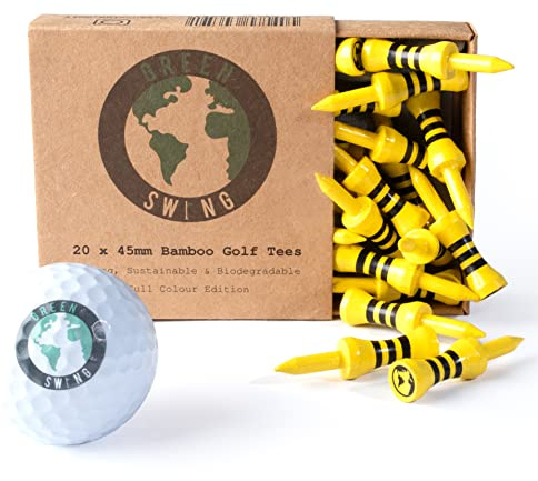 Green Swing Bambus-Golf-Tees, 45 mm, stark, nachhaltig, biologisch abbaubar, 20 Stück, farbige Ausgabe