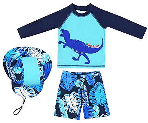 Happy Cherry Traje de Baño Niños 3 Piezas Dibujos Animados Bañadores de Piscina 50+ UPF UV Solar Protección Tops y Bermuda de Natación con Gorro de Playa 3-4 Años