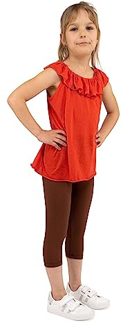 looksy Leggings pour Filles-Pantalons d'été Capri 19 Couleurs, Non Transparent, Confortable, à Porter au Quotidien, Tissu en Coton Doux et Respirant, Marron 10 Ans (140 cm)