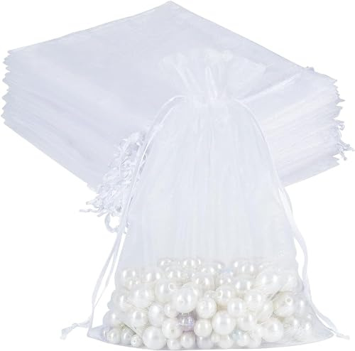 UCLEVER Lot de 100 sachets en organza blanc - 10 x 15 cm - Grand sac en organza à remplir - Sacs cadeaux mariage Noël