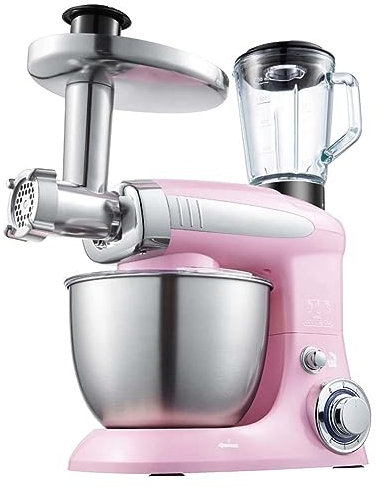 Stand Mixer Food Processor Dough Blender 1000W 4 Litres Meat Mincing & Juicer 6 Speed with Beater, Hook, Whisk and Splash Guard (Color : Pink)