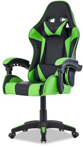 Walden Sedia da gaming, ergonomica, da ufficio, da gaming, schienale regolabile, sedia girevole da corsa, ufficio, computer, ergonomica, videogioco (Verde)