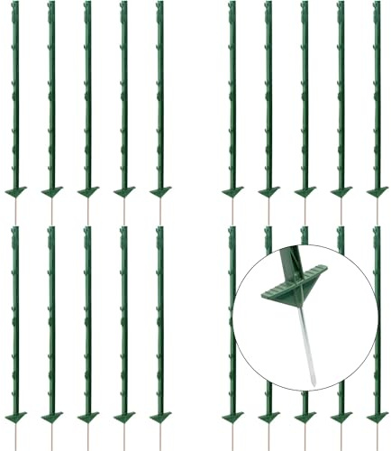 Agrarzone 40 x plast betesstaketstolpar 105 cm, 8 öljetter, grön – stabilt betesstaket plaststolpar med dubbelsteg – mobilt hönsstaket plaststolpe – perfekt staketstolpar som stängselstaket för hundar