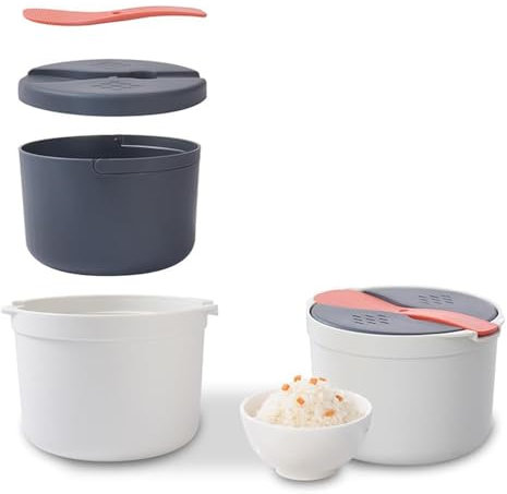 Cuiseur à riz micro-ondes, cuiseur vapeur 2 L avec cuillère à riz, cuiseur à pâtes avec passoire, passe au lave-vaisselle, cuiseur vapeur micro-ondes pour pâtes, pommes de terre, légumes (B)