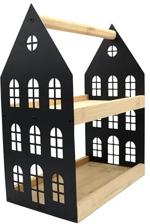 UNUS Alzata a 2 piani e maniglia, in legno, vassoio da portata in legno di bambù, colore nero