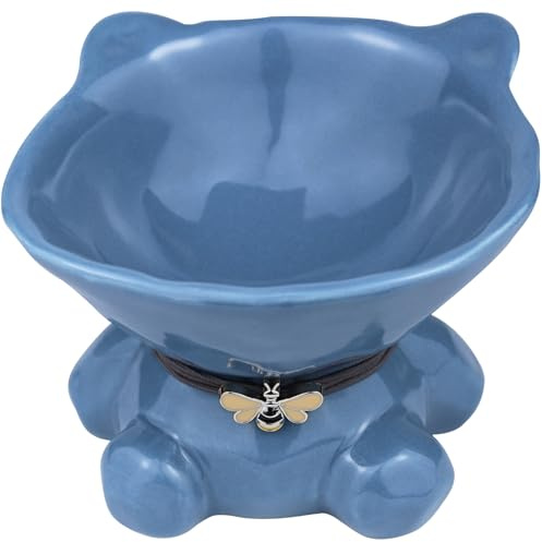 Busnos Katzennapf Erhöht Einzeln Futternapf Katze Keramik 15 Neigung Trinknapf Katzen Blau Fressnapf Katze Erhöht 14x13x11 cm Katzennapf Katzen und Kleiner Hund Zubehör Essen Teller Futterstation