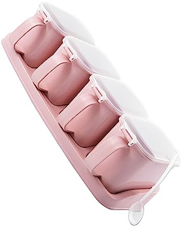 dijiusidy 4 Gitter Gewürzdose Gewürzbox Aufbewahrung Chili Menage Glas mit Deckel Löffel Küchenhelfer Home Hotel Restaurant Zubehör