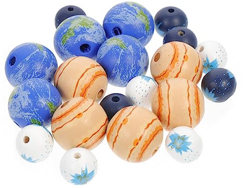 PHENOFICE 20stücke Holzperlen Mit Großem Loch Runde Bunte Schmuckperlen Diy Planetenförmige Holzkugeln Sichere Bastelperlen Für Junge Mädchen Schmuckherstellung Und Dekoration