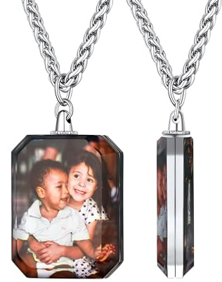 Supcare Halskette für Damen Herren Kette mit Foto Herz/Achteck/Weiden/Oval Anhänger Edelstahl Doppel Fotokette Kettenanhänger Memorial Kette Personalisiert Modeschmuck für Geburtstag Jahrestag