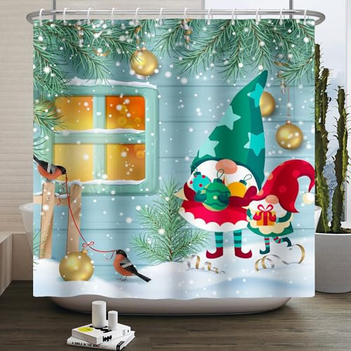 Duschvorhang Weihnachten Gold Grün Duschvorhang Stoff Polyester Badevorhang Shower Curtains Antischimmel Duschvorhang Wasserdicht mit 12 Duschvorhangringen Duschvorhang 200x200 Duschvorhänge