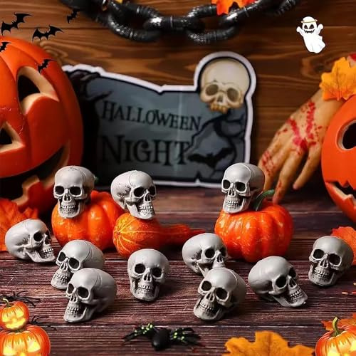 MisFun 20 Stück Totenkopf Deko Mini Schädel Halloween | Mini Totenkopf Figuren für Blumentopf, Halloween DIY, Horrorparty, Tischdeko, Zimmerdeko und Partydekoration