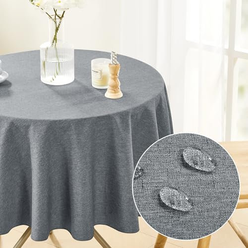Deconovo Faux Linen Wipable Tablecloth, Table Protector for Party, Garden Table Cover for Dinner, 59in(150cm), Grey