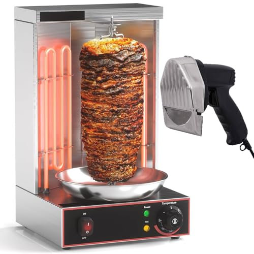 Dfdieratve MáQuina para Asar Shawarma, MáQuina para Cocinar Pollo Shawarma con 2 Tubos de Calentamiento, Asador Vertical EléCtrico de 122 ℉ A 572 ℉ para Uso DoméStico o Comercial,barbecuestove+Cutter