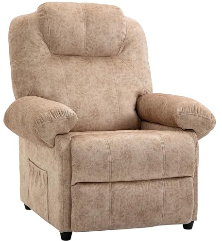 HOMCOM Poltrona Relax Reclinabile Manuale in Velluto, Poltrona Reclinabile con Poggiapiedi Estraibile e Tasca Laterale per Soggiorno, Beige