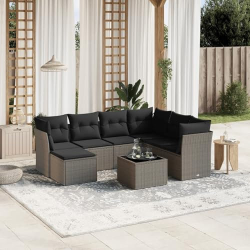 Homgoday Gartenmöbel-Set 8-teilig mit Kissen hellgrau Polyrattan, Möbel Set Schlafsofa Wohnzimmer Couch, Set Sofa für den Außenbereich für den Garten, Outdoor Typ3263228