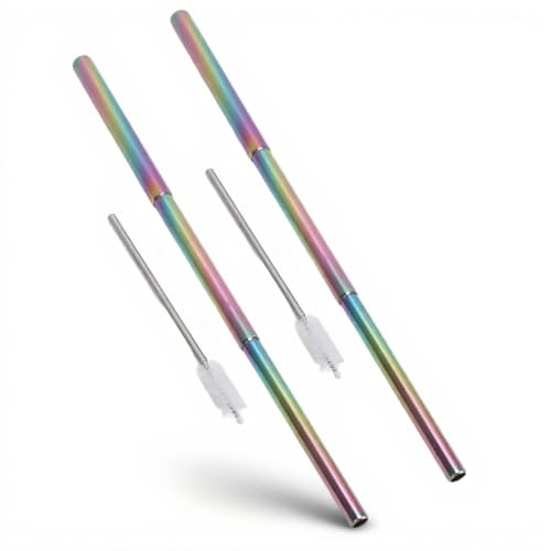 Pajita de Metal Plegable, Segura y Respetuosa con el Medio Ambiente, de Acero Inoxidable 304, Fácil de Limpiar, Pajita Telescópica de 23 Cm, 2 Unidades para la Escuela