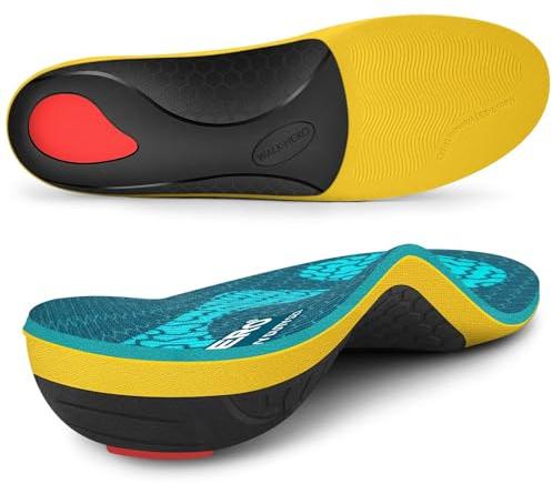 WalkHero Heavy Duty Plantar Fasciitis Insoles, 220+lbs Strong Arch Support Orthotics Inserts Relieve Pain, Work Boot Shoe Inserts (Mens 7-7.5 | Womens 9-9.5, Coral Green)