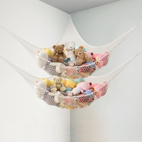 Powkoo Teddy-Hängematte, extra groß, Spielzeug-Hängematte für Stofftiere, weiches Kuscheltier-Aufbewahrungsnetz für Kinderzimmer, Kleinkindzimmer, Kinderzimmer, Dekoration, Weiß, 2 Stück