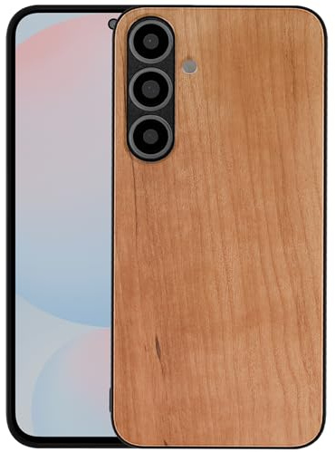 FEJUC Coque compatible avec Samsung Galaxy S24 FE, bois véritable naturel et pare-chocs en TPU, coque hybride durable et résistante aux chocs, coque de protection en bois pour Galaxy S24 FE (bois de