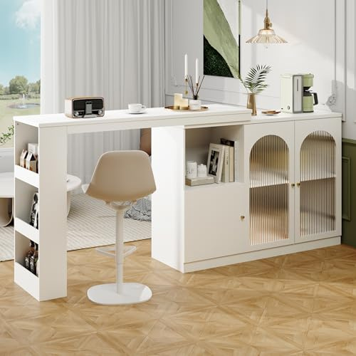 Wiuzo Um 360° drehbarer Bartisch (Hauptkörper 120 x 40 x 97 cm), moderner und einfacher weißer rotierender ESS- und Barschrank, multifunktionaler Aufbewahrungsschrank mit Glastür